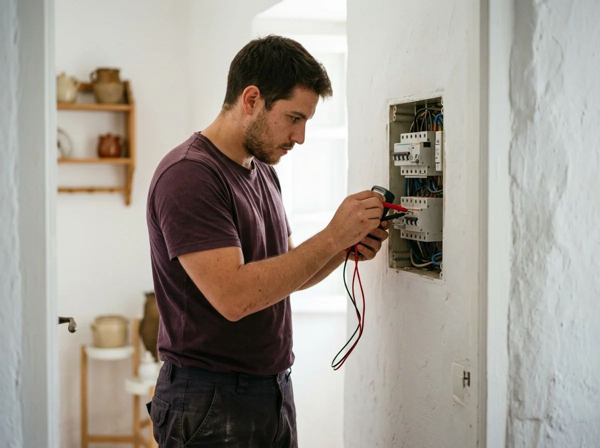Electricistas en Benidorm: técnico revisando el cuadro eléctrico