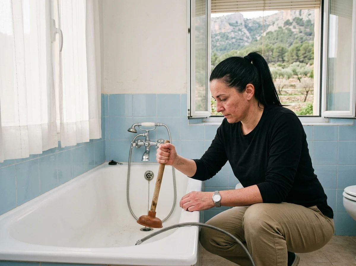 Desatascos en Aigües: técnico desatascando una bañera
