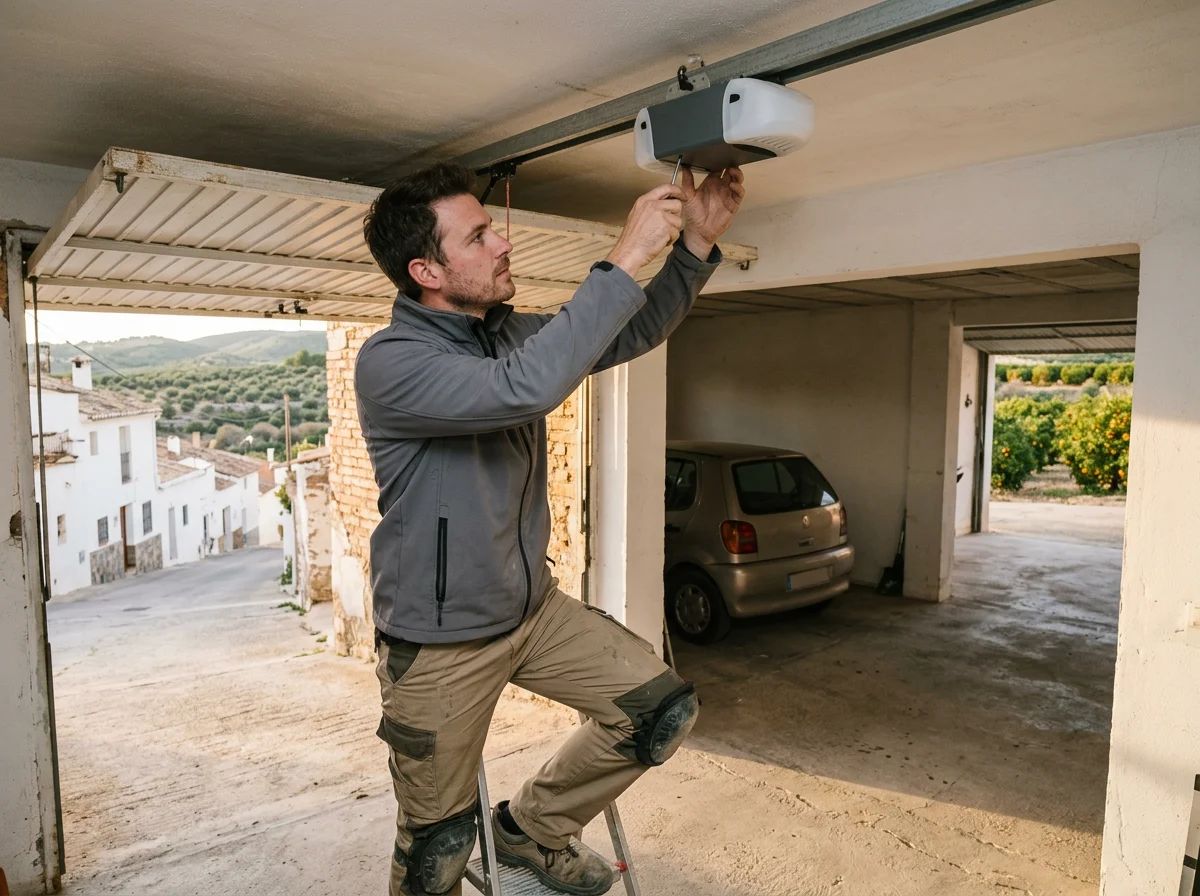 Puertas de garaje en La Vall de Laguar: técnico instalando un motor de techo