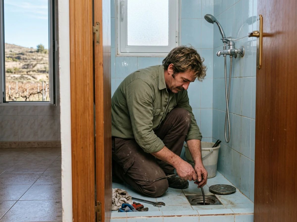 Desatascos en Monóvar: técnico desatascando el desagüe de la ducha