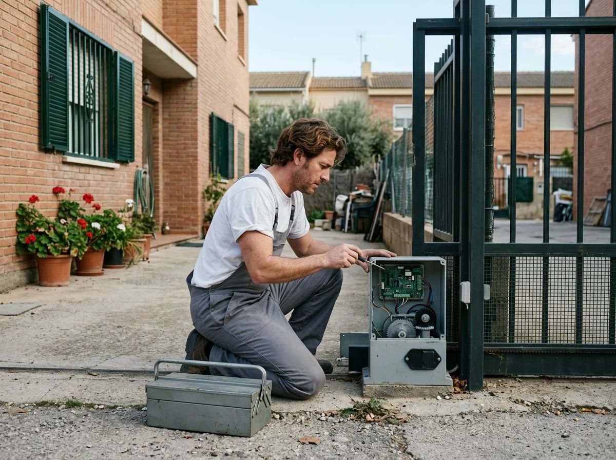 Automatismos de puertas en Banyeres de Mariola: técnico revisando la placa de control de un automatismo