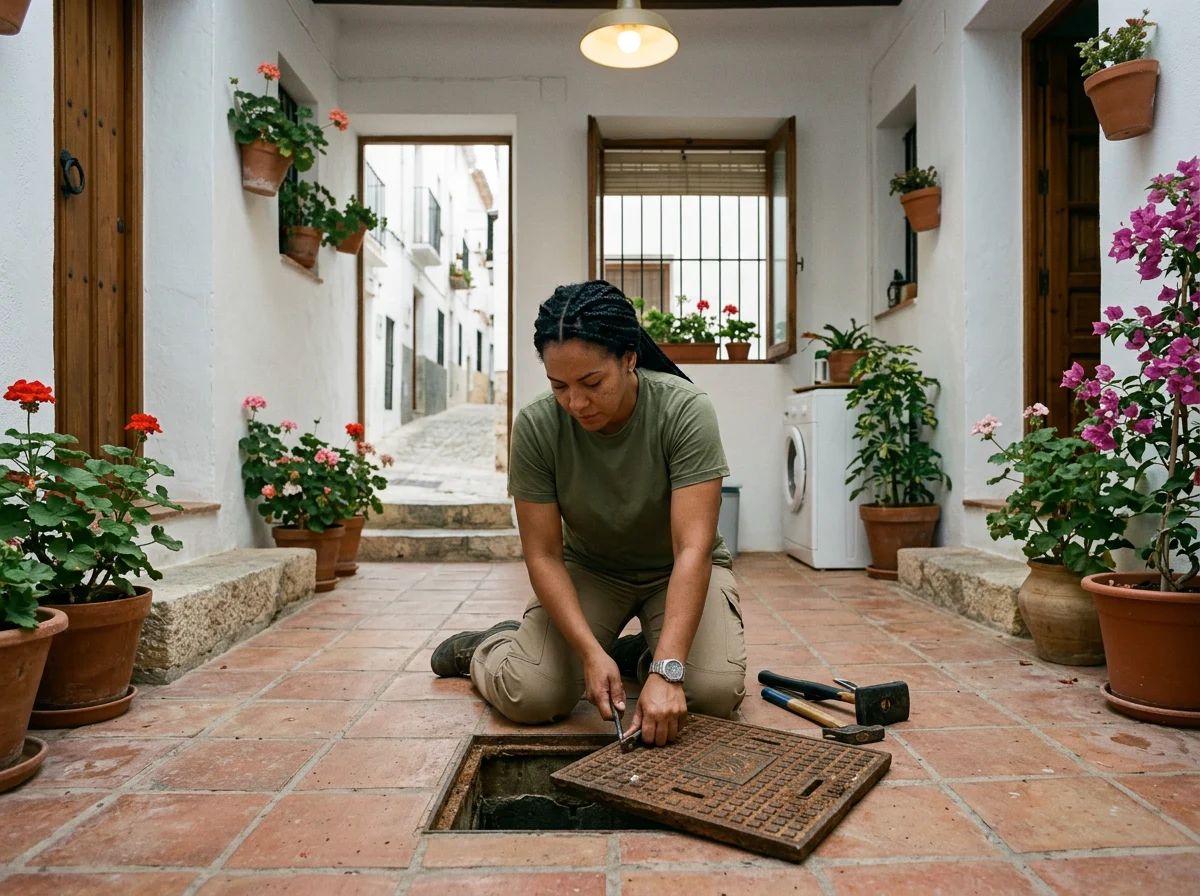 Desatascos en Tibi: técnico abriendo una arqueta