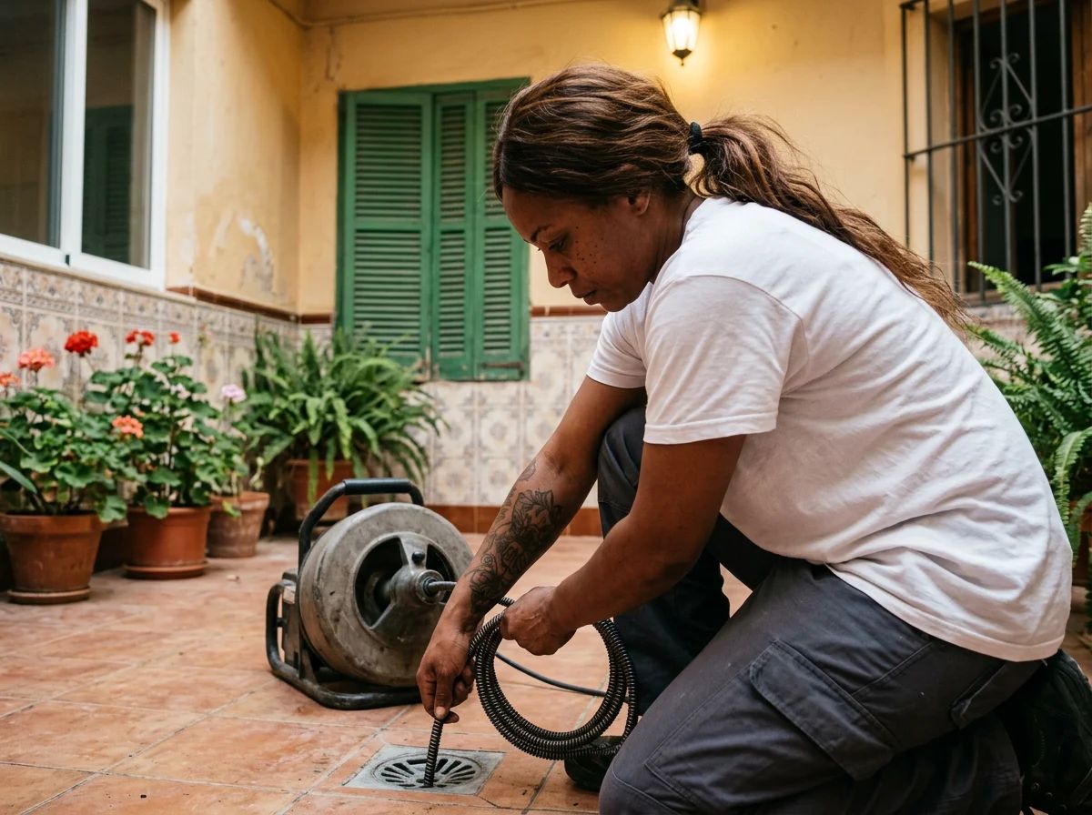 Desatascos en Ondara: técnico desatascando un desagüe con máquina