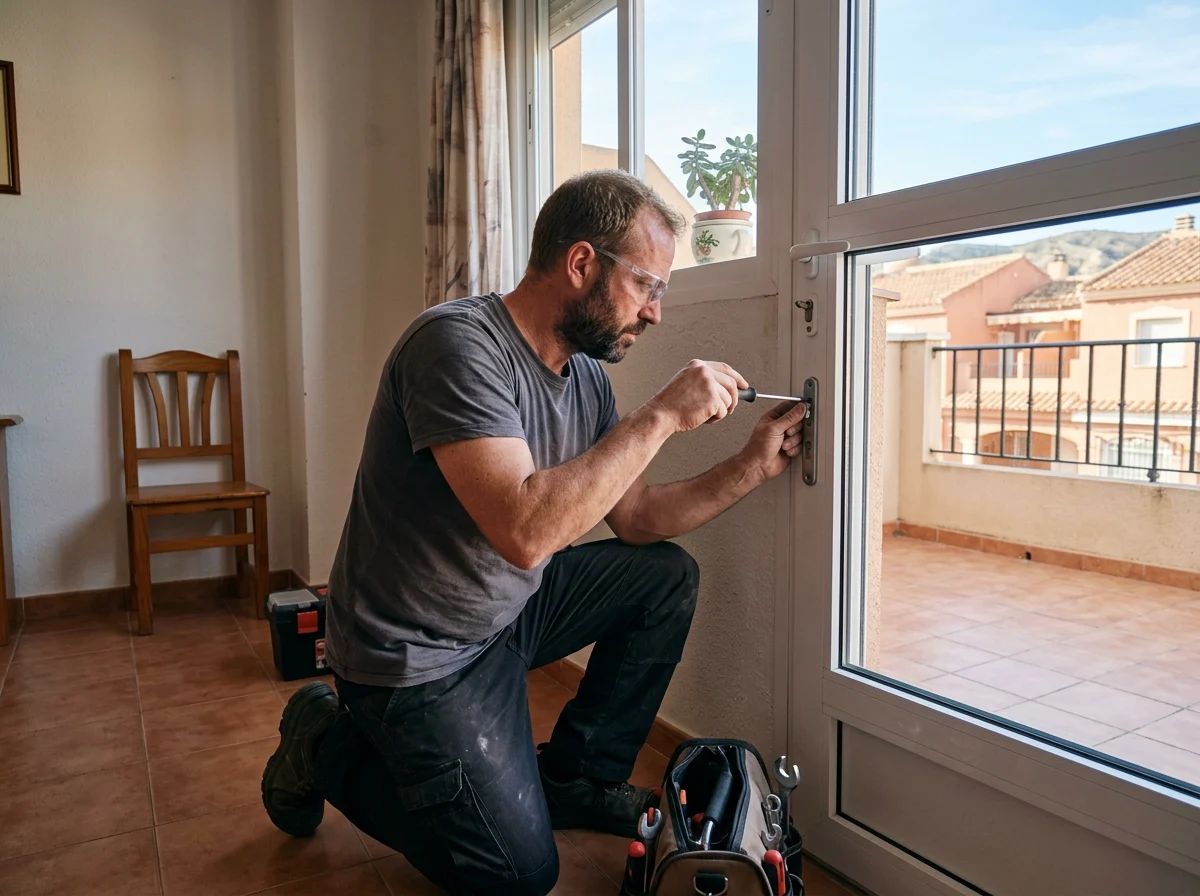 Cerrajeros en Cañada: técnico ajustando la cerradura de una puerta de terraza