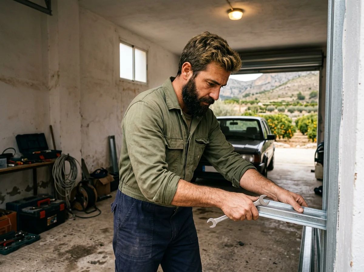 Puertas de garaje en Jalón: técnico instalando una puerta enrollable