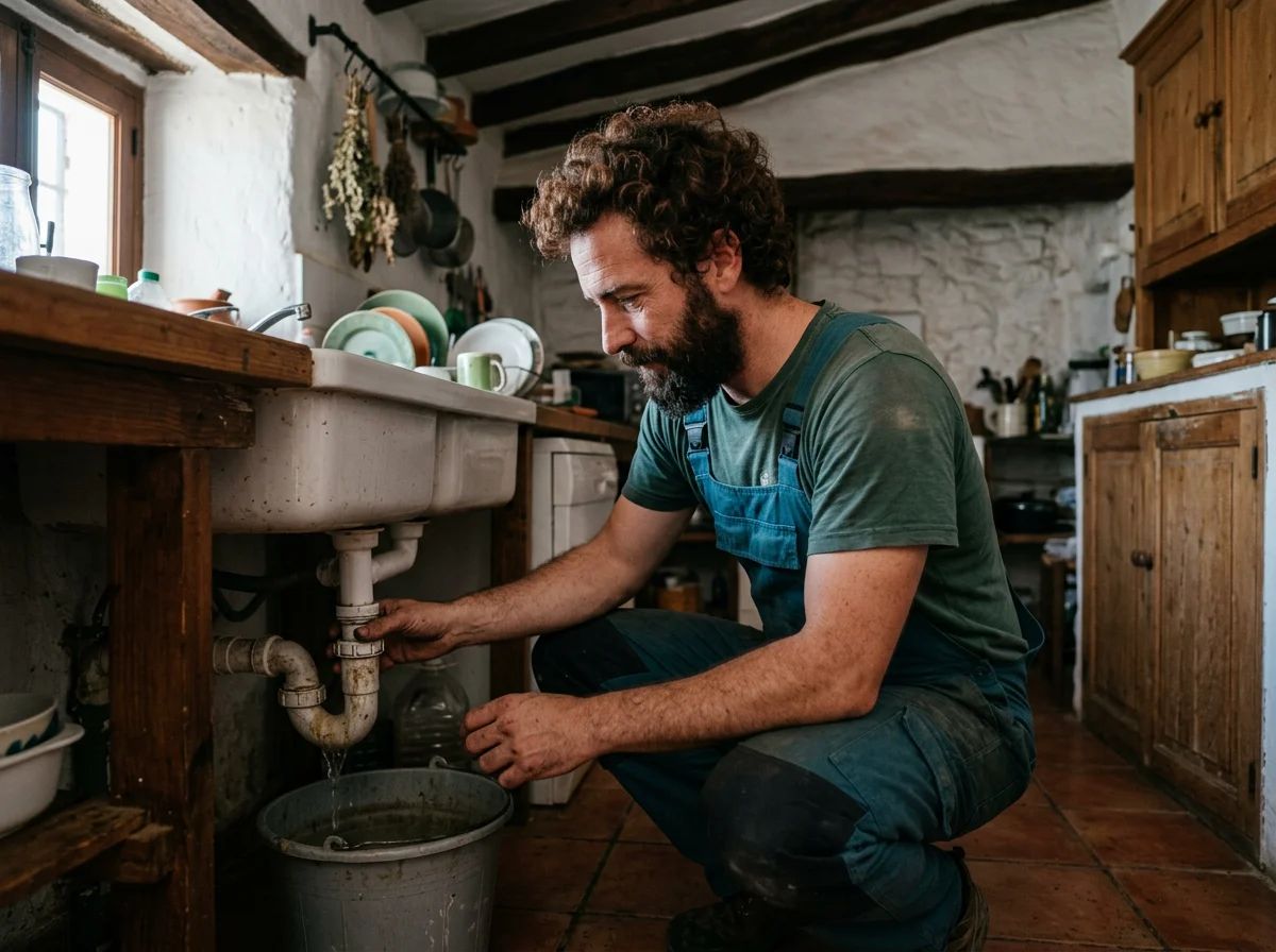 Desatascos en Lorcha: técnico limpiando el sifón del fregadero