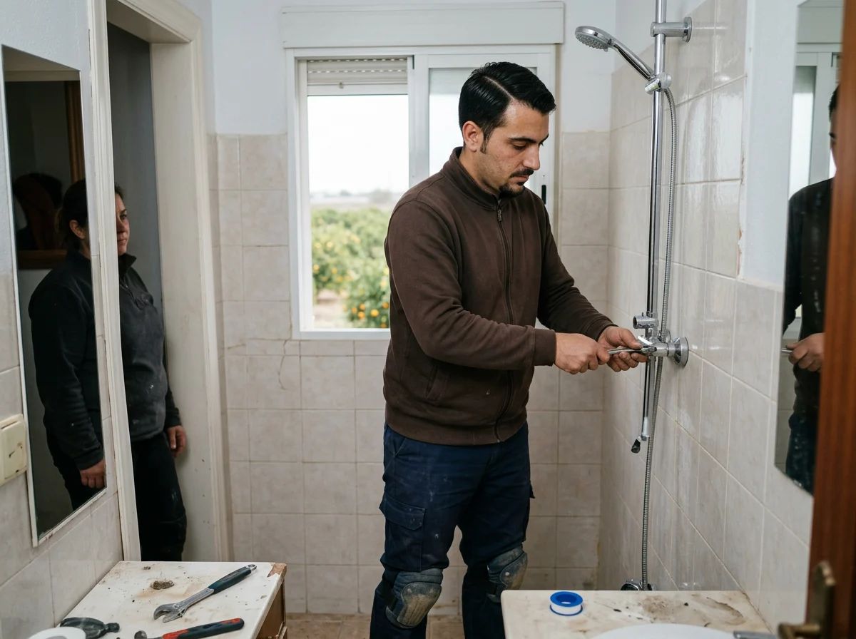 Fontaneros en Almoradí: técnico instalando una columna de ducha