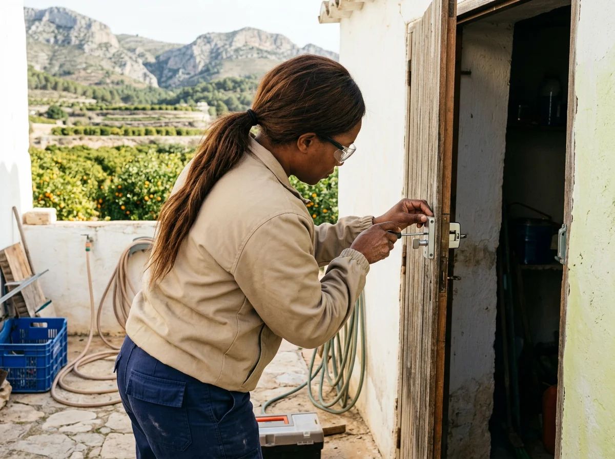 Cerrajeros en Jalón: técnico instalando una cerradura en la puerta de un trastero