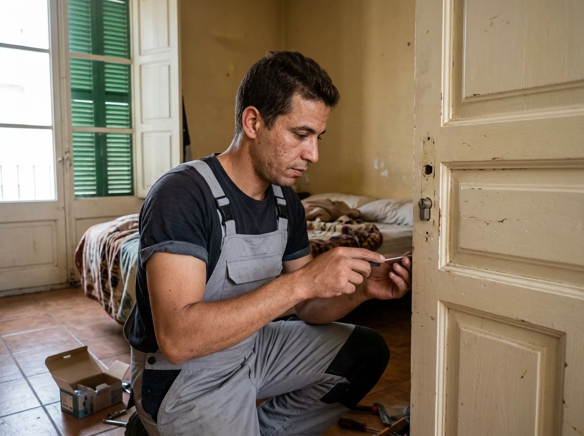 Cerrajeros en El Ràfol d'Almúnia: técnico cambiando la cerradura de una puerta interior