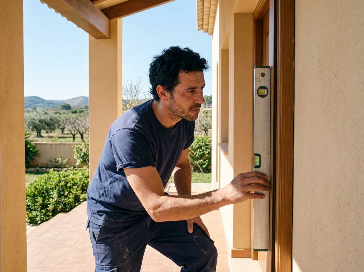 Cerrajeros en L'Atzúbia: técnico comprobando la alineación de una puerta