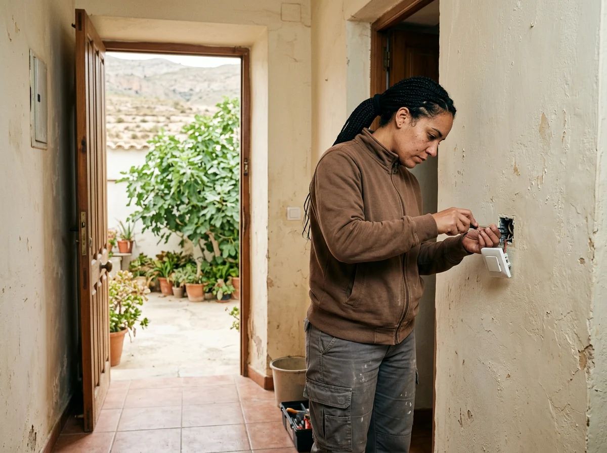 Electricistas en Petrer: técnico cambiando un interruptor