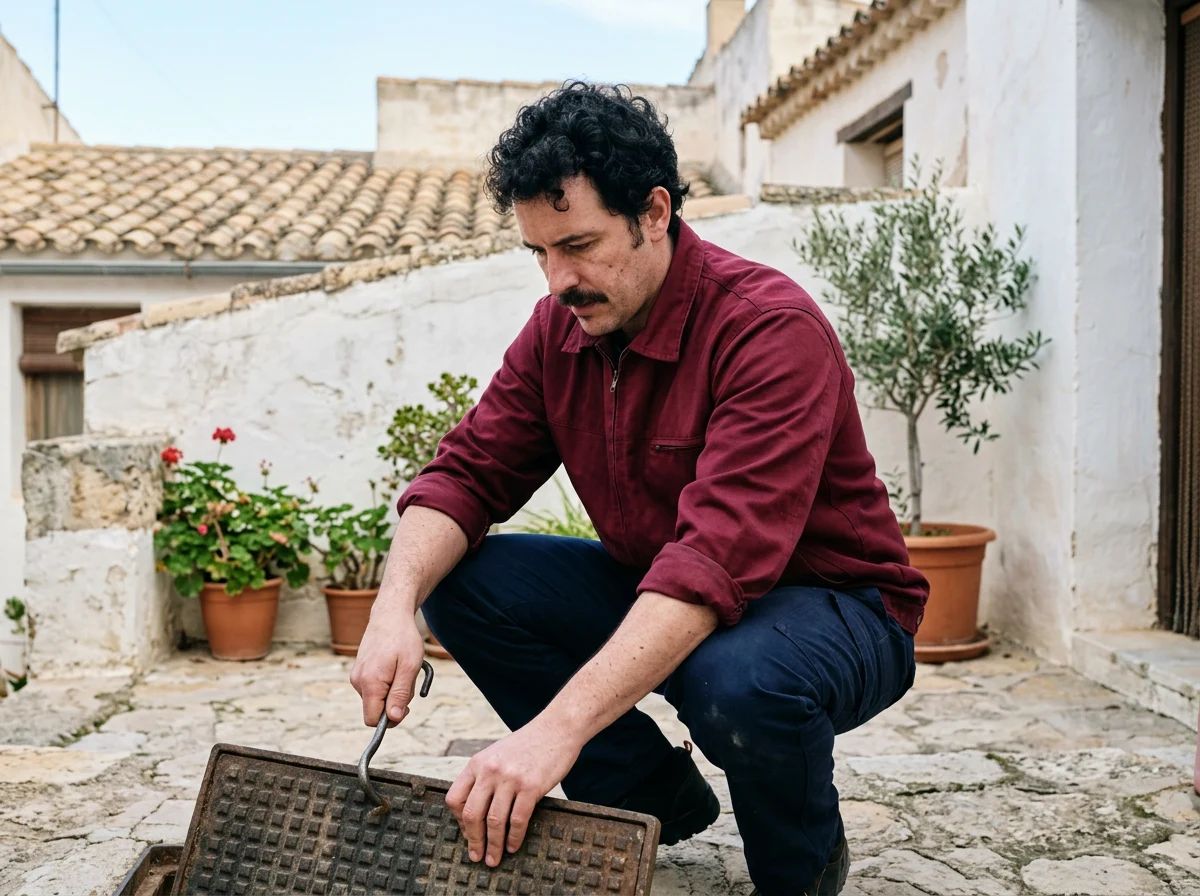 Desatascos en L'Alfàs del Pi: técnico abriendo una arqueta