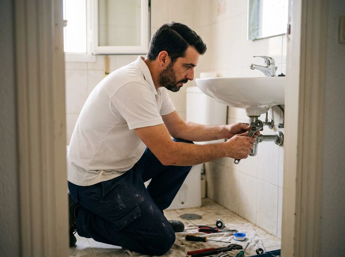 Fontaneros en Daya Nueva: técnico cambiando el grifo del lavabo