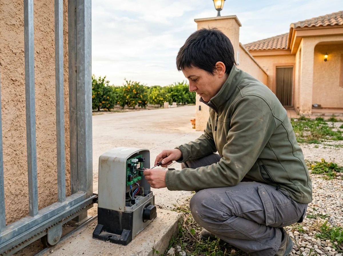Automatismos de puertas en Los Montesinos: técnico revisando la placa de control de un automatismo