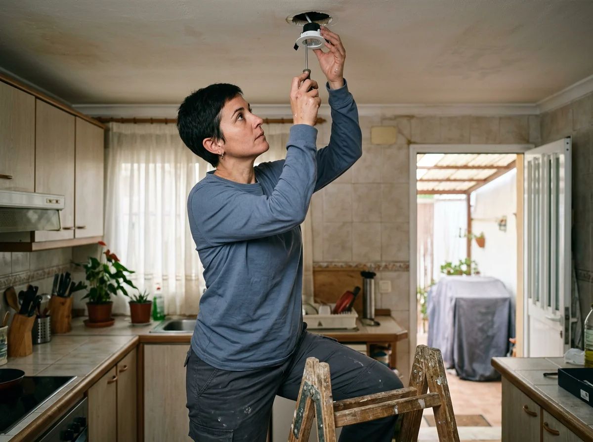 Electricistas en Benferri: técnico instalando focos LED en la cocina