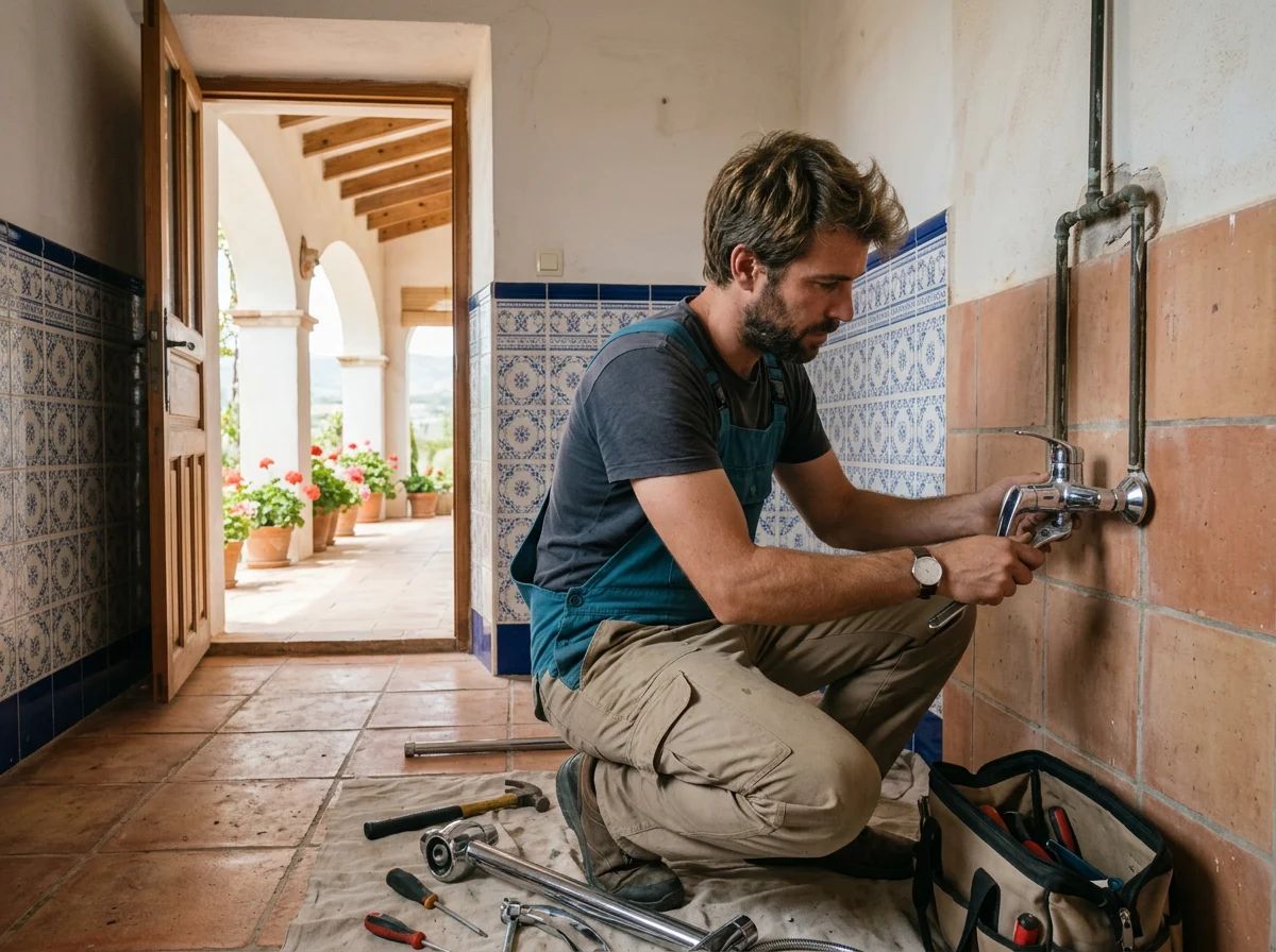 Fontaneros en Sanet y Negrals: técnico instalando una columna de ducha