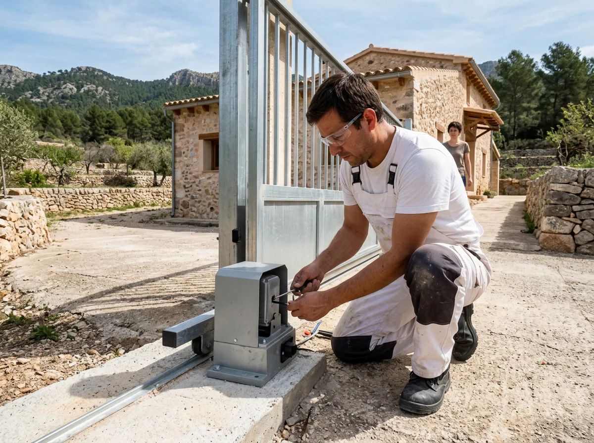 Automatismos de puertas en L'Alqueria d'Asnar: técnico instalando un motor de puerta corredera