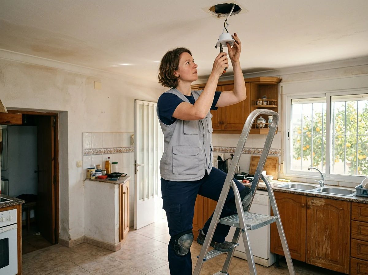 Electricistas en Benejúzar: técnico instalando focos LED en la cocina