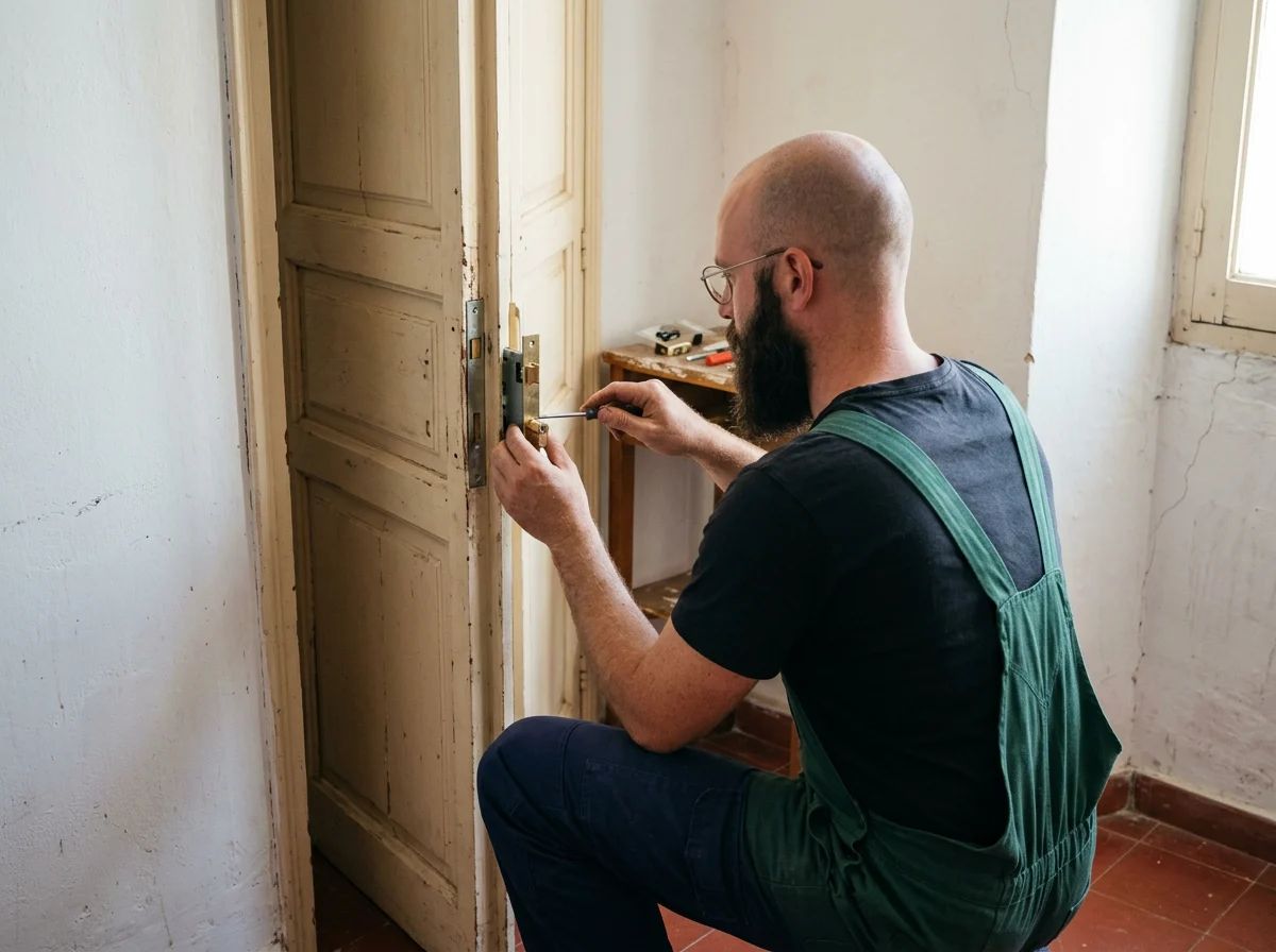 Cerrajeros en Torrevieja: técnico cambiando la cerradura de una puerta interior