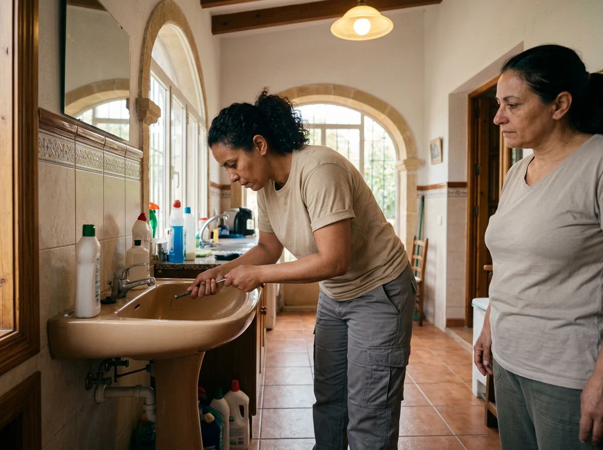Desatascos en La Nucia: técnico desatascando un lavabo