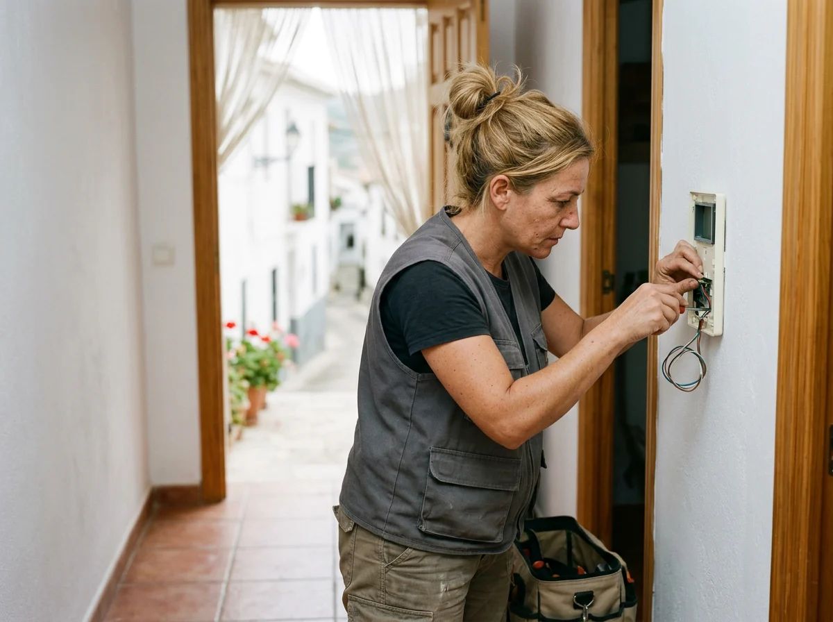 Electricistas en Aigües: técnico instalando un videoportero