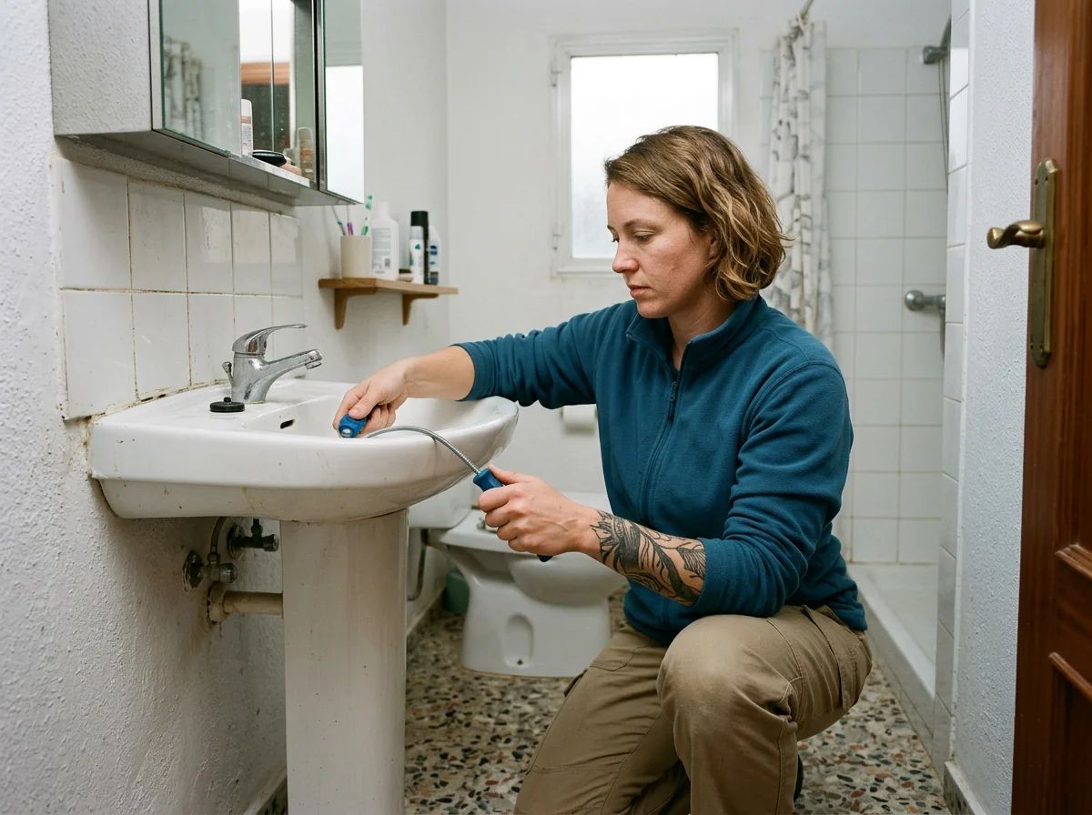 Desatascos en Aspe: técnico desatascando un lavabo