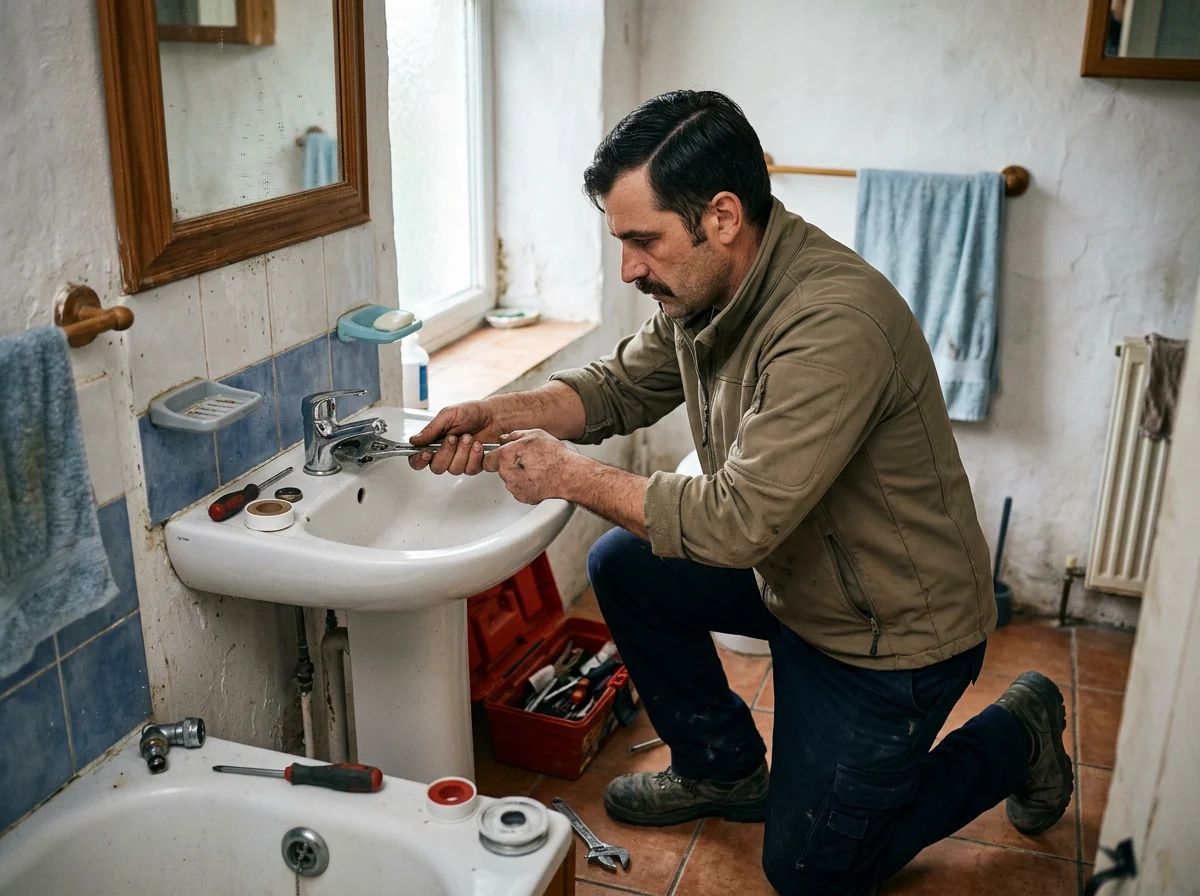 Fontaneros en Benidorm: técnico cambiando el grifo del lavabo