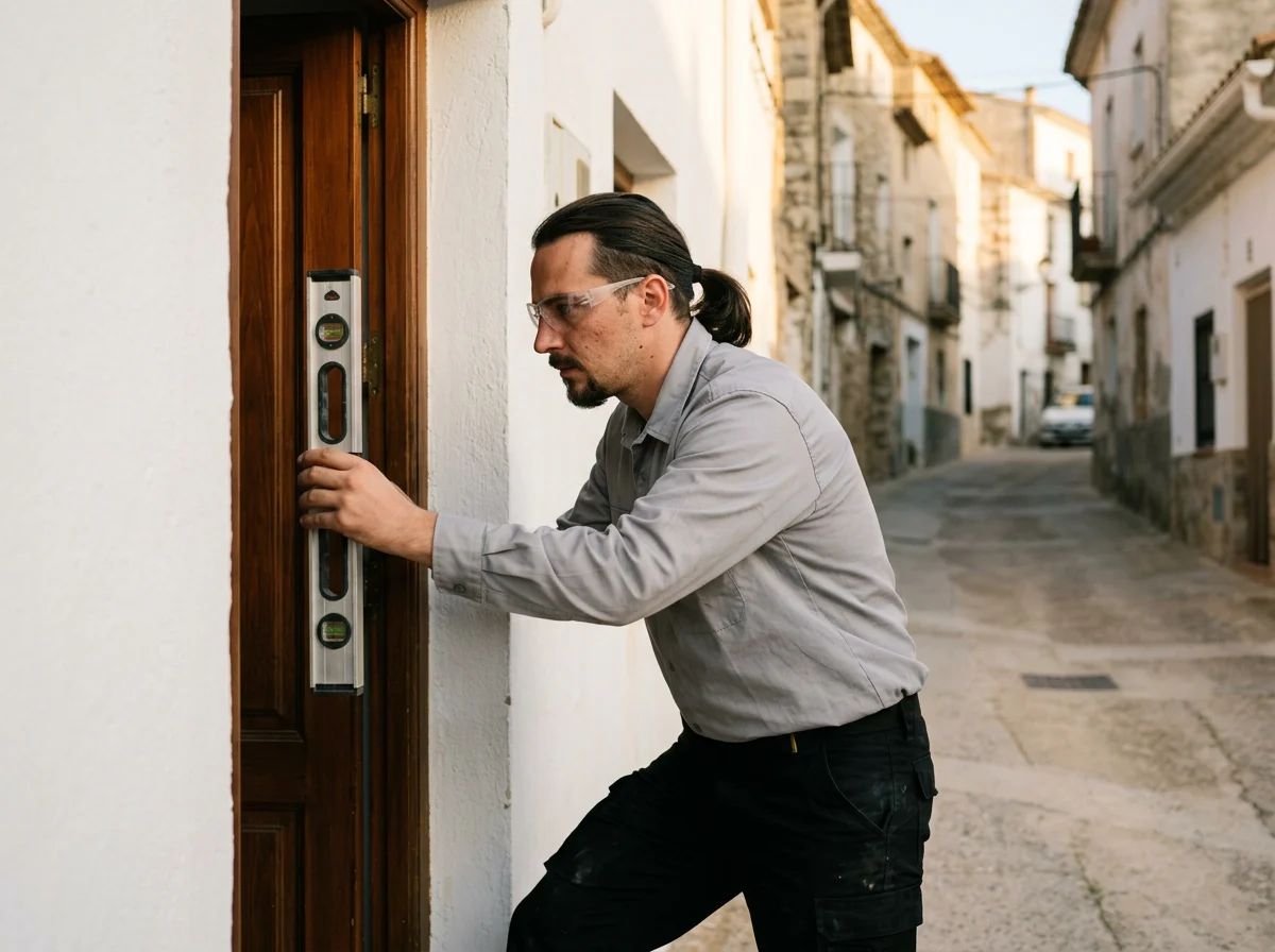 Cerrajeros en Onil: técnico comprobando la alineación de una puerta