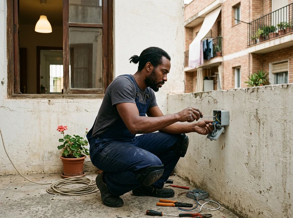 Electricistas en L'Alqueria d'Asnar: técnico instalando un enchufe exterior