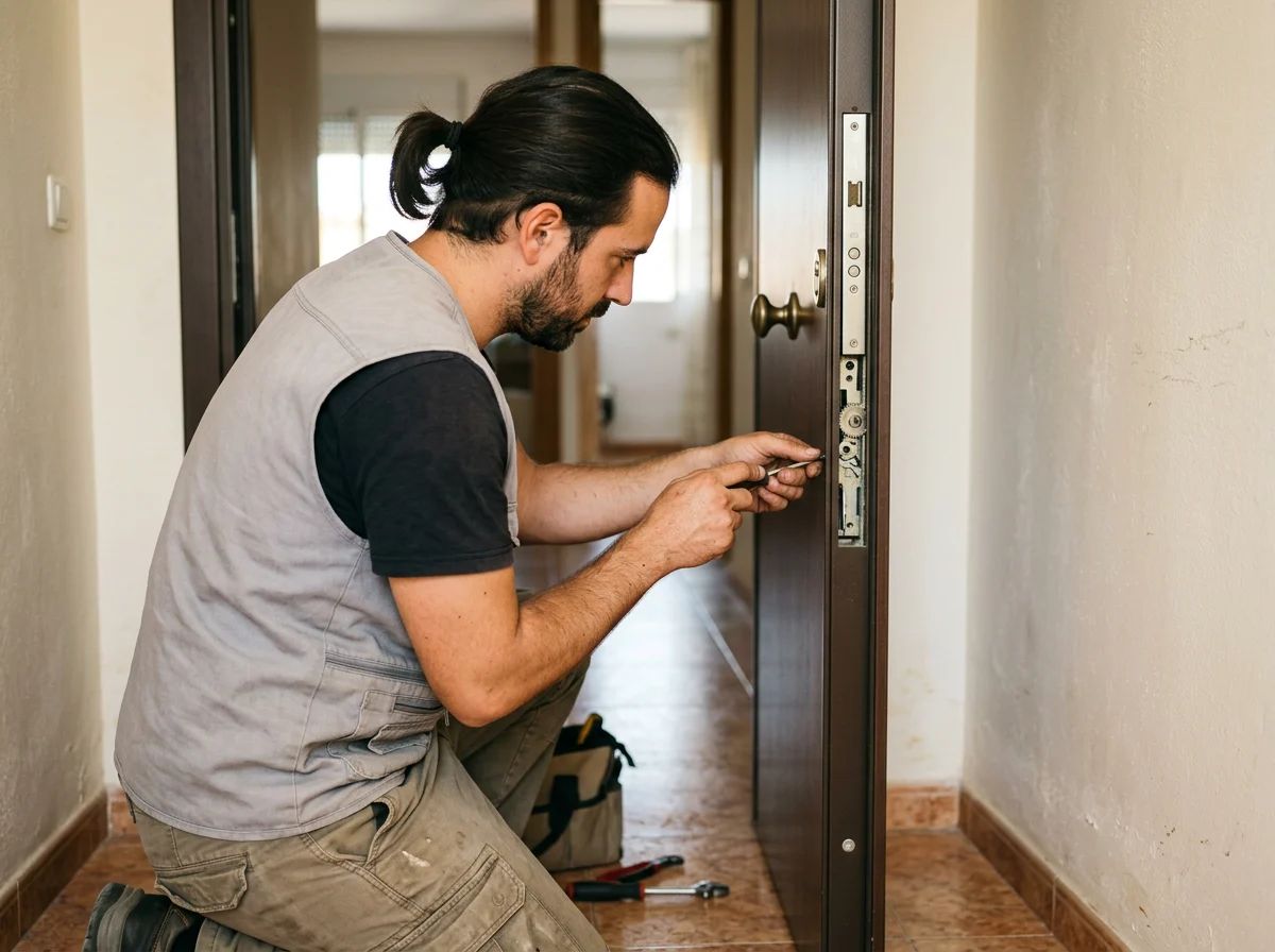 Cerrajeros en Cox: técnico reparando una cerradura multipunto