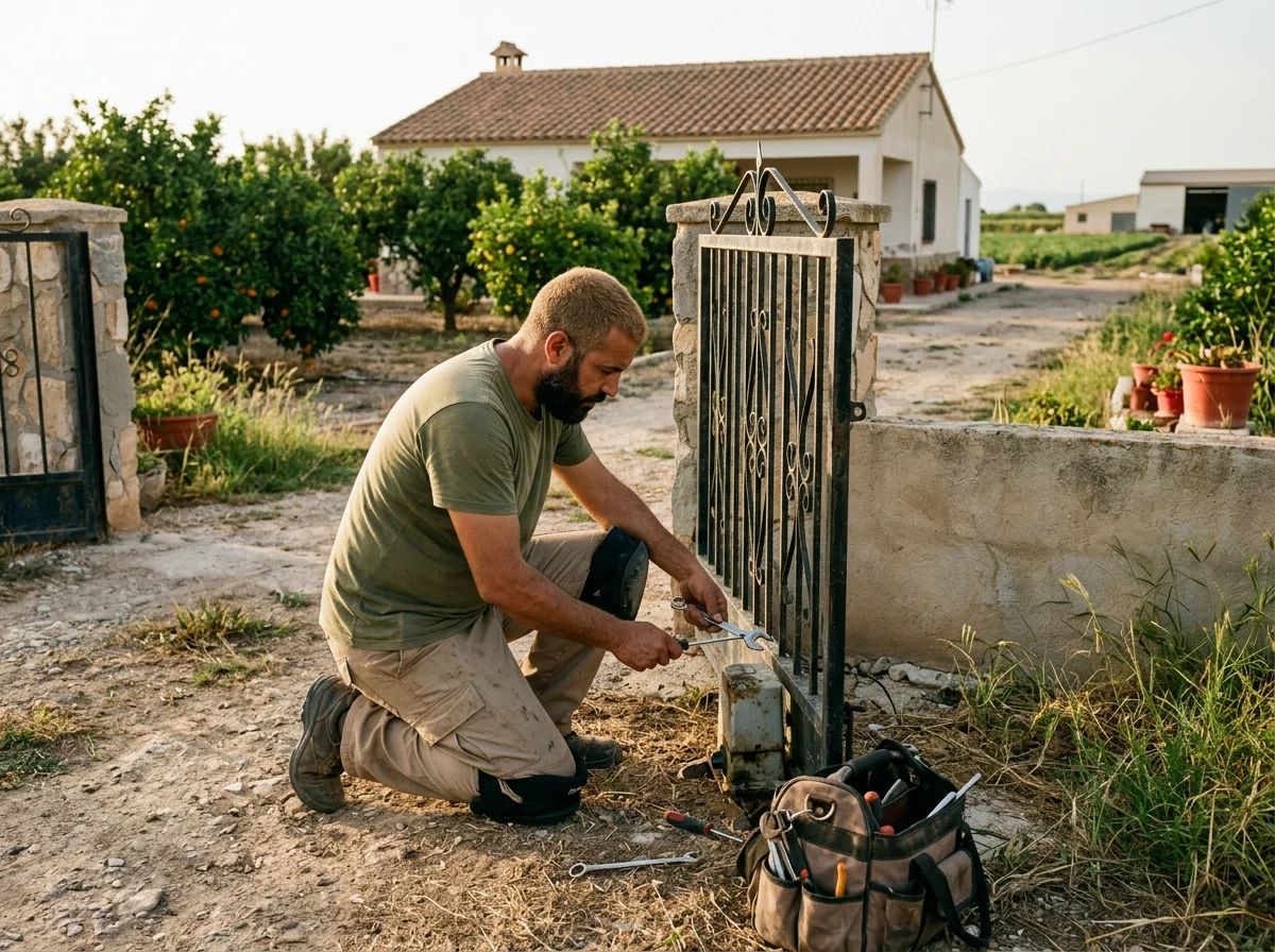 Automatismos de puertas en Callosa de Segura: técnico instalando un motor en una cancela de campo