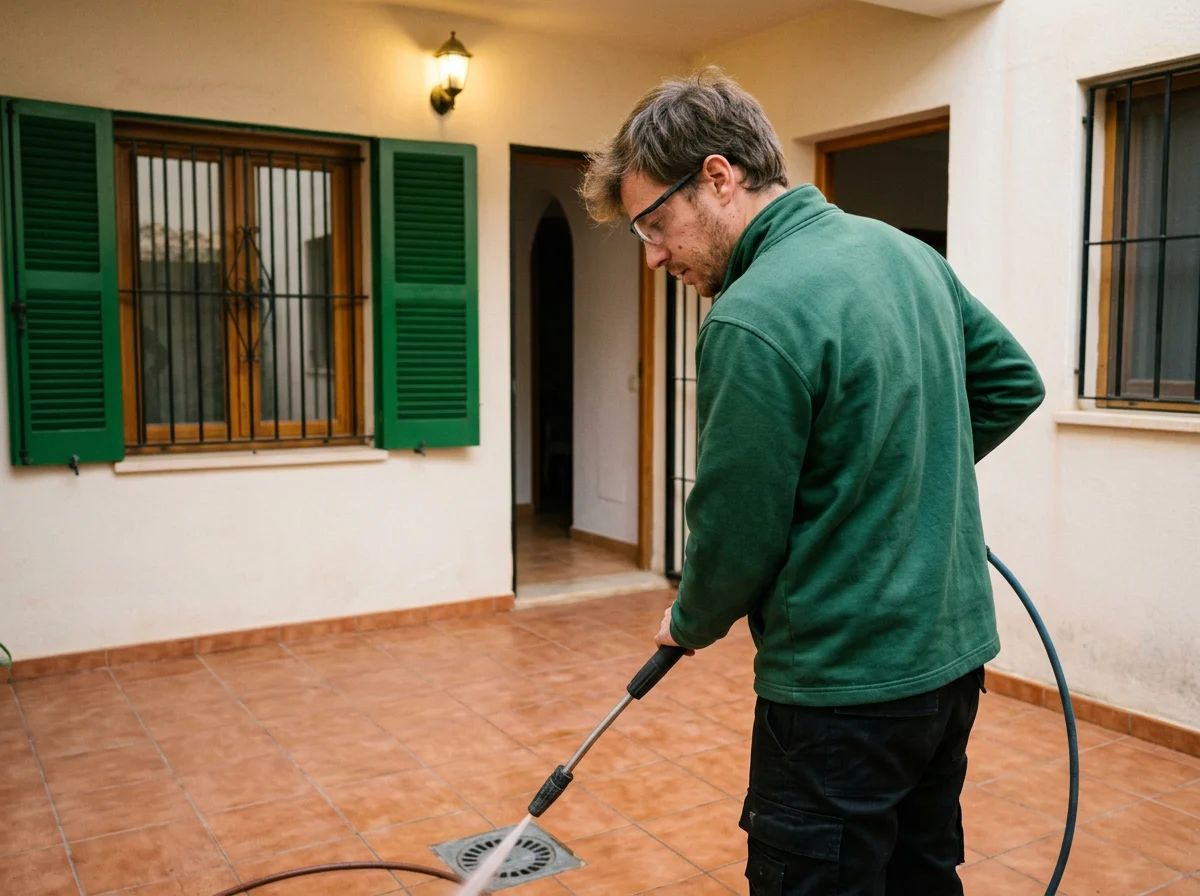 Desatascos en Castell de Castells: técnico desatascando con agua a presión