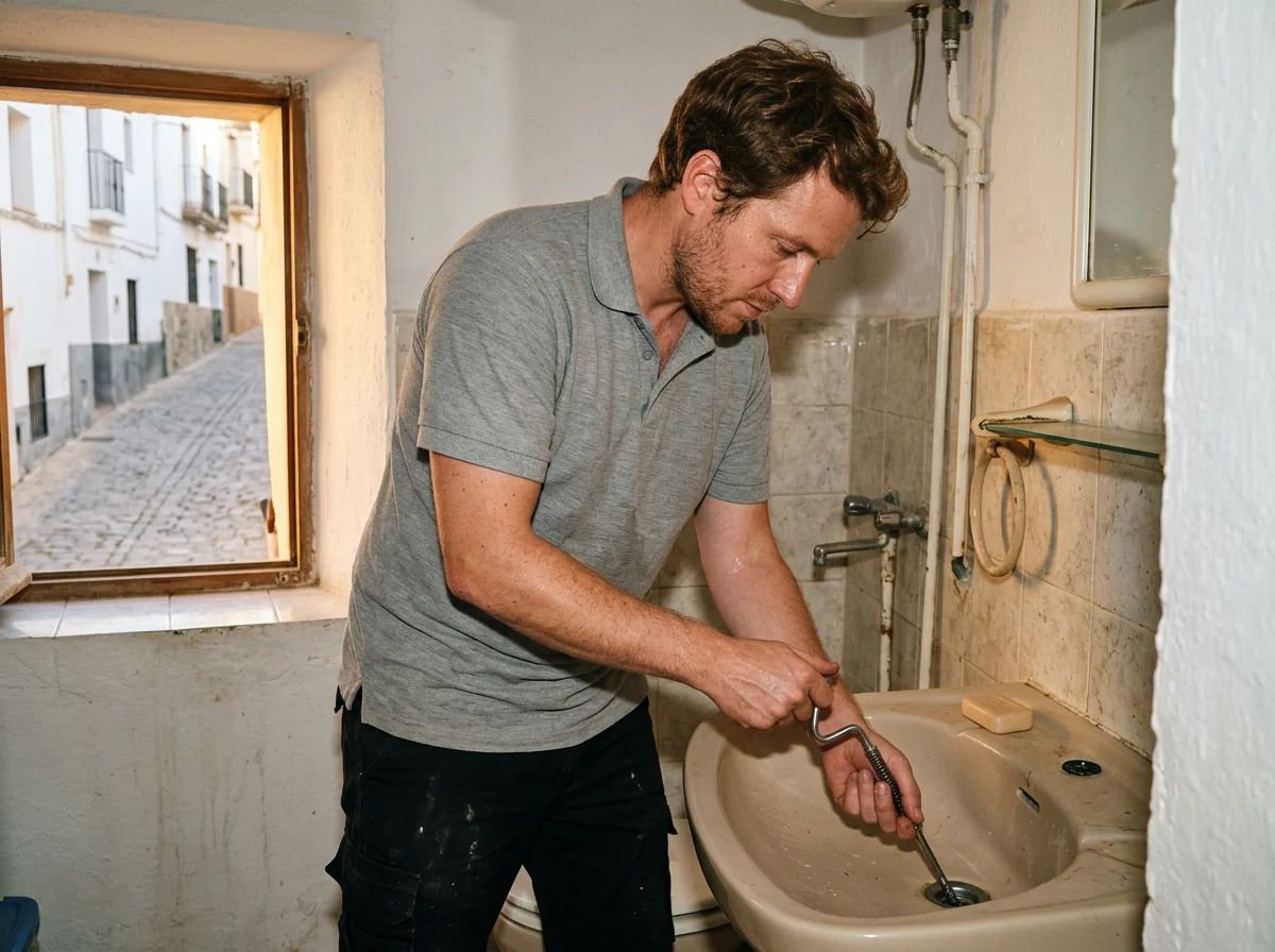 Desatascos en Alcoy: técnico desatascando un lavabo