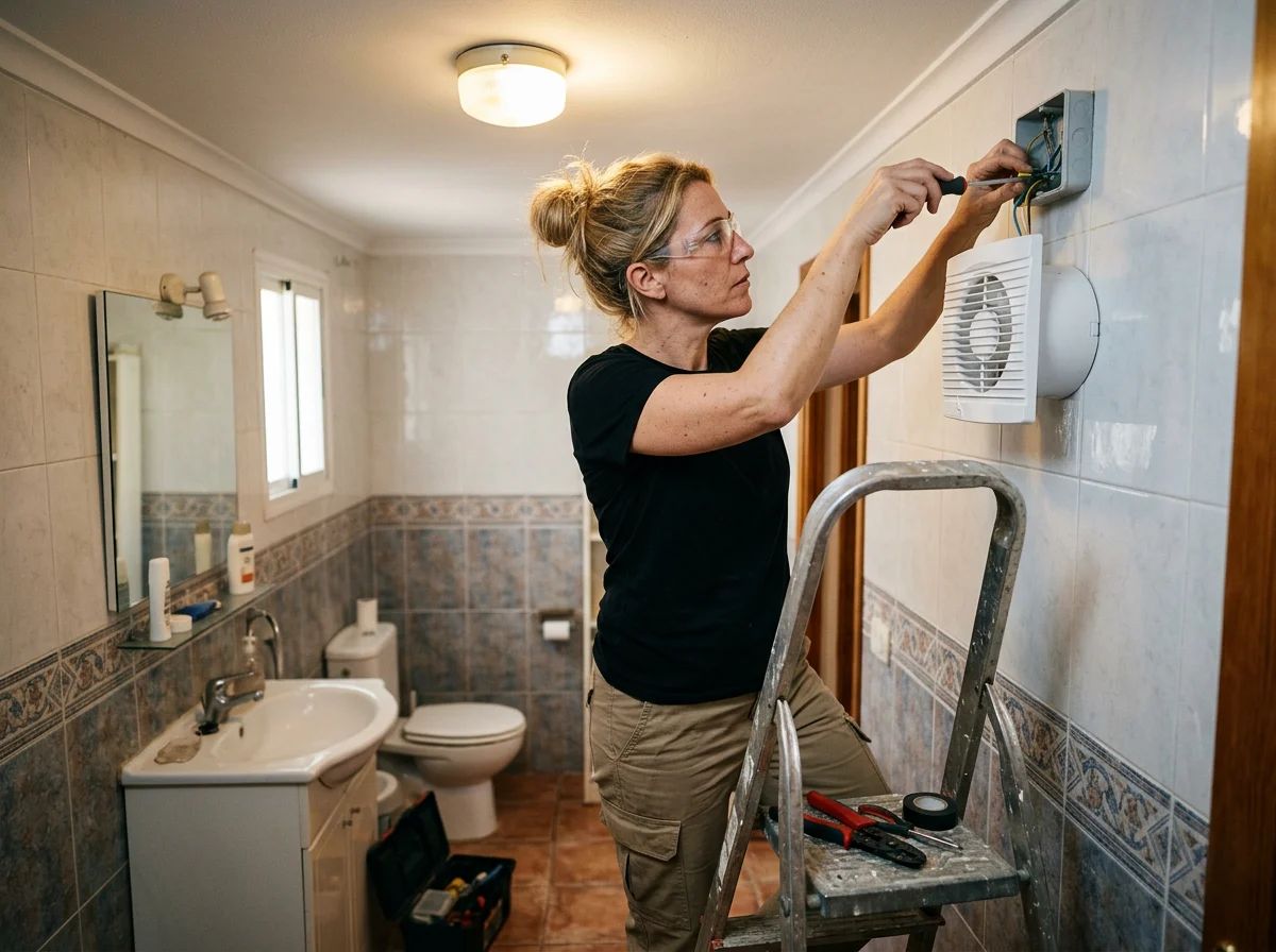 Electricistas en Benijófar: técnico conectando el extractor del baño