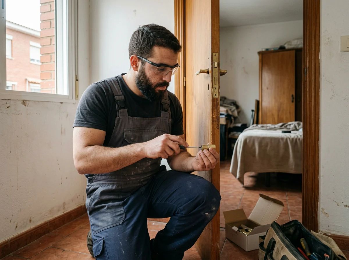 Cerrajeros en L'Alqueria d'Asnar: técnico cambiando la cerradura de una puerta interior