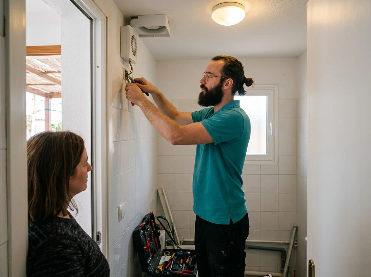 Electricistas en San Fulgencio: técnico conectando el extractor del baño