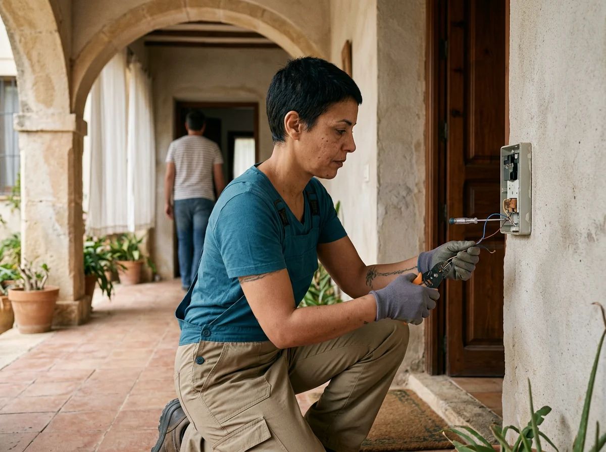 Electricistas en Alcalalí: técnico reparando el timbre