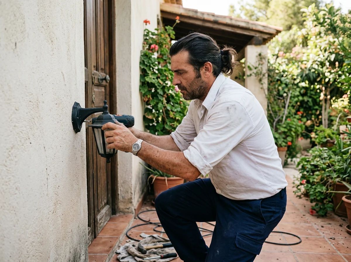 Electricistas en Formentera del Segura: técnico instalando una luz exterior