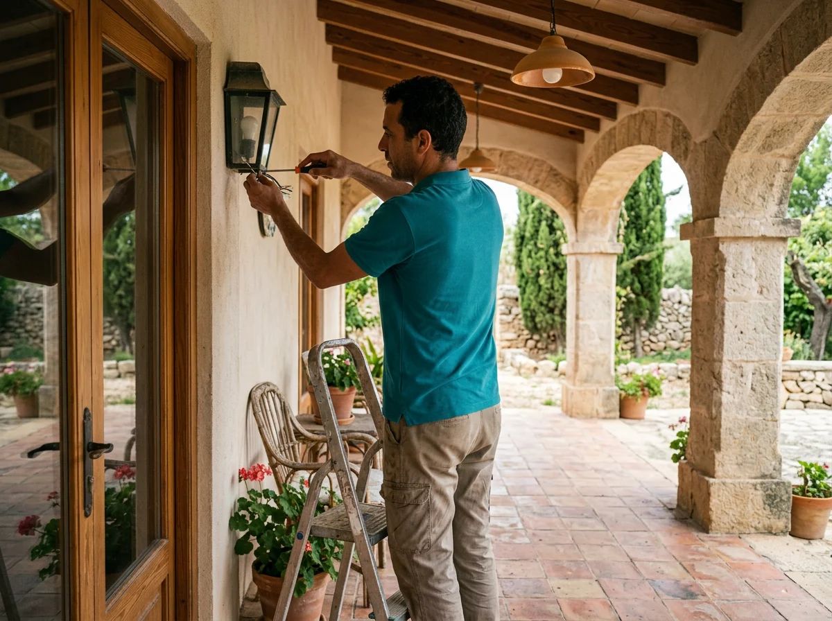 Electricistas en Benimantell: técnico instalando una luz exterior
