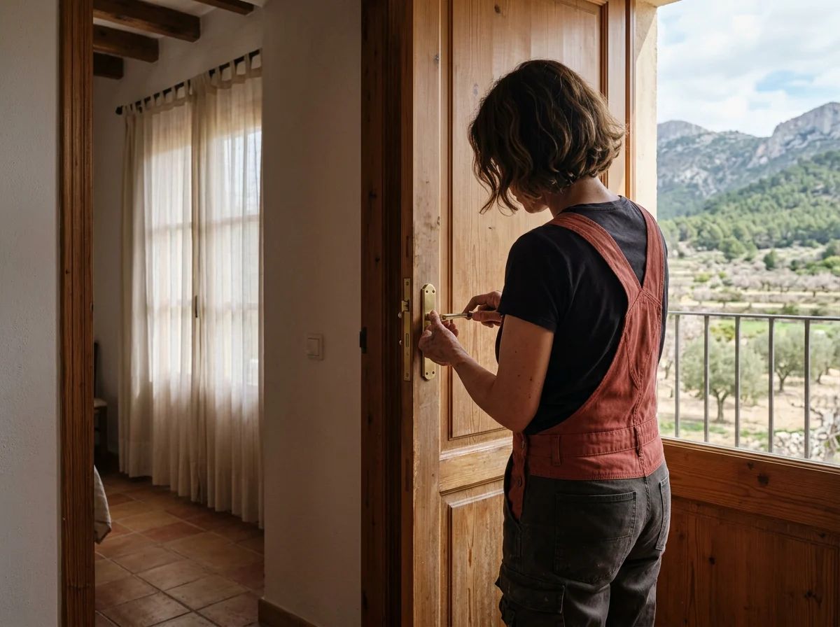 Cerrajeros en Alfafara: técnico cambiando la cerradura de una puerta interior