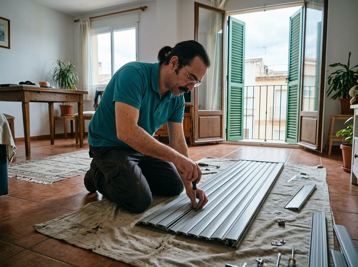 Reparación de persianas en Parcent: técnico sustituyendo lamas rotas de una persiana