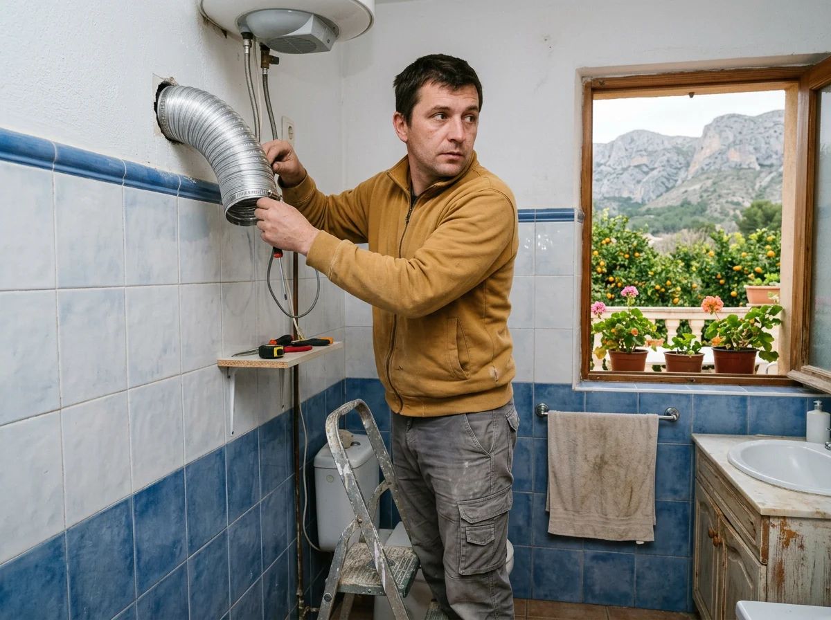 Electricistas en L'Atzúbia: técnico conectando el extractor del baño