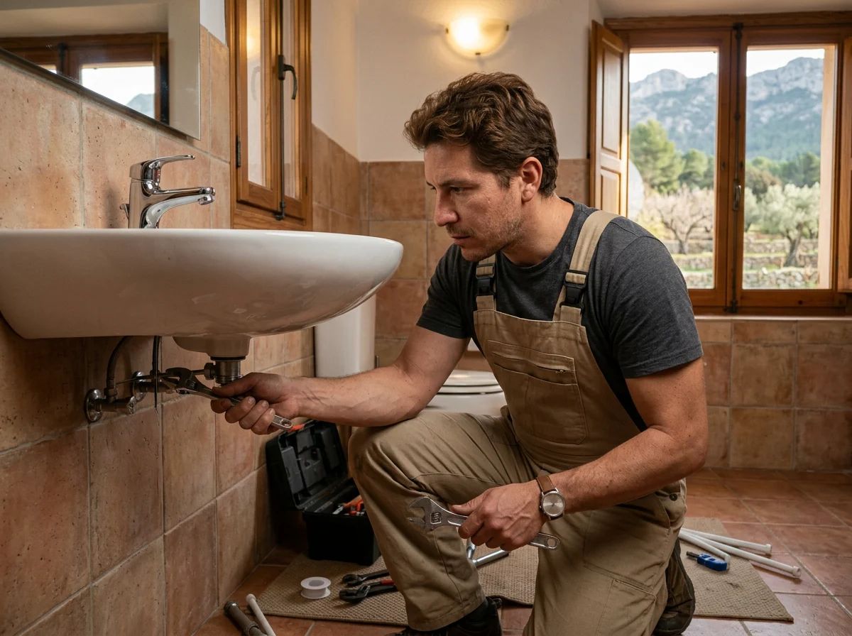 Fontaneros en Planes: técnico cambiando el grifo del lavabo