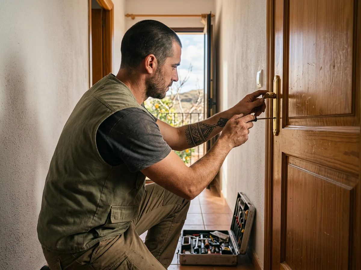 Cerrajeros en Alcalalí: técnico cambiando la cerradura de una puerta interior