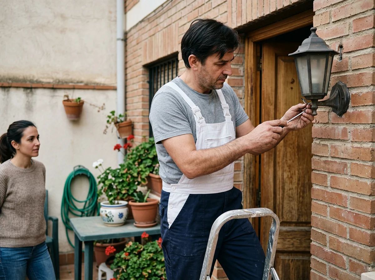 Electricistas en Beniarrés: técnico instalando una luz exterior