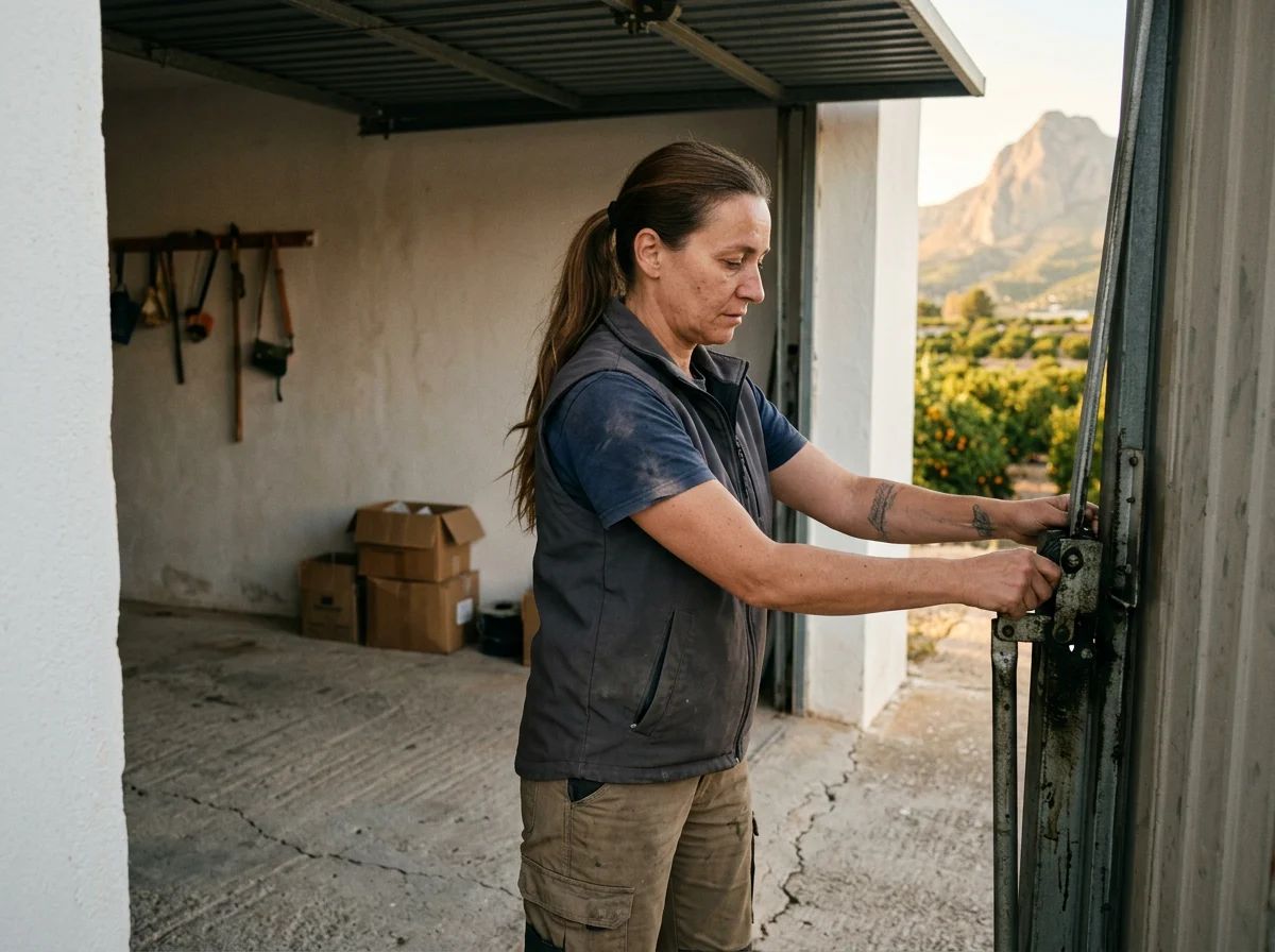 Puertas de garaje en L'Atzúbia: técnico ajustando el contrapeso de una basculante
