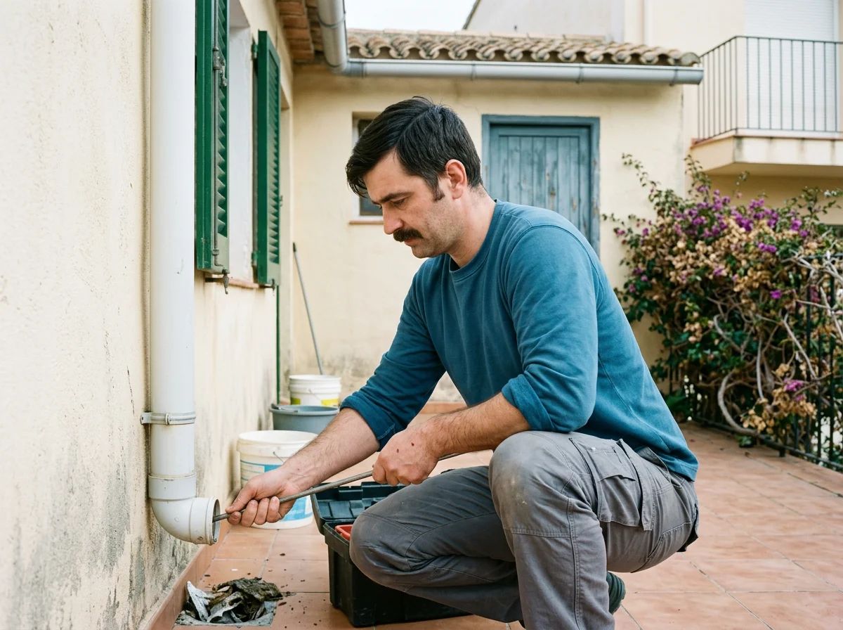 Desatascos en Pego: técnico limpiando una bajante