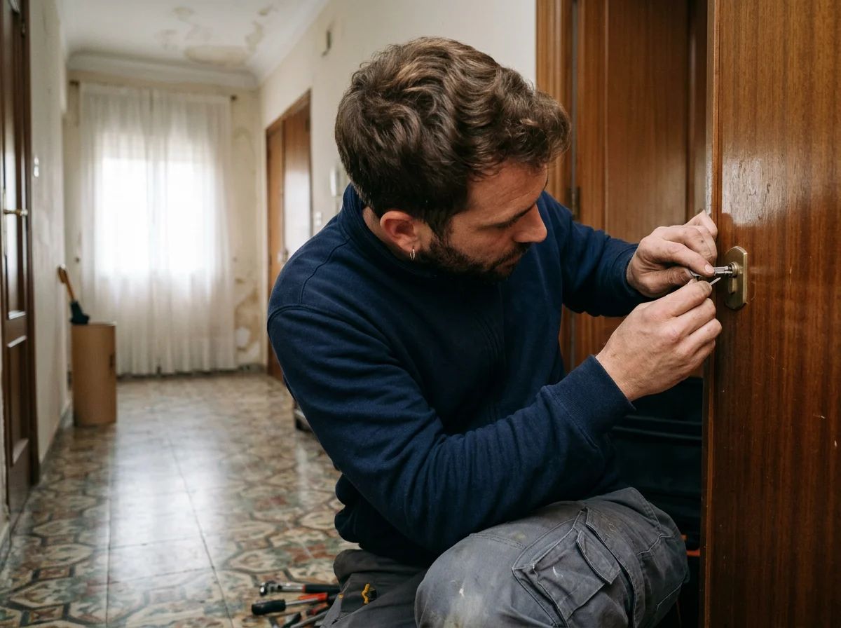 Cerrajeros en Alicante: técnico extrayendo una llave rota de la cerradura