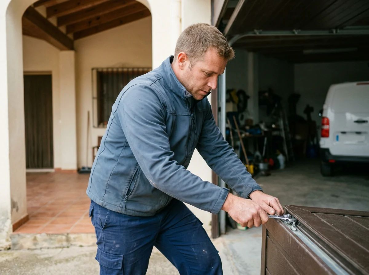 Puertas de garaje en Castell de Castells: técnico cambiando un panel de una puerta seccional