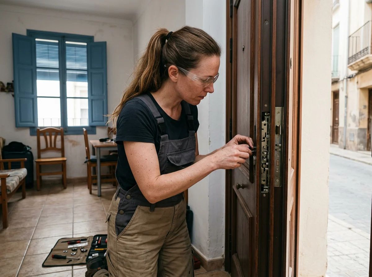 Cerrajeros en Guardamar del Segura: técnico reparando una cerradura multipunto